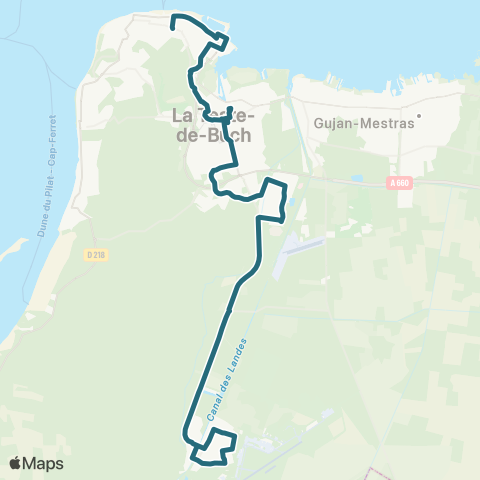 Baïa Gare d'Arcachon - Cazaux Centre Dimanche map