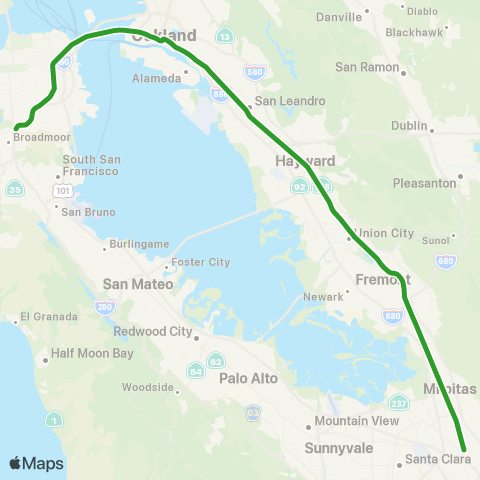 BART Berryessa/North San José - Daly City map