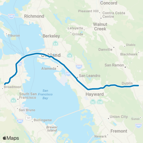 BART Dublin/Pleasanton - Daly City map