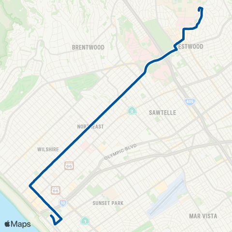 Big Blue Bus Wilshire Boulevard / UCLA map