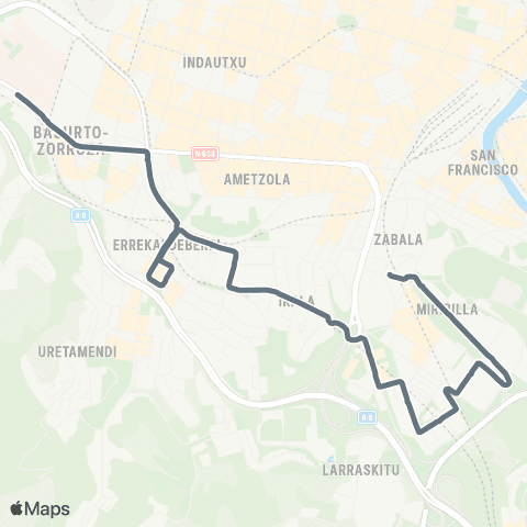 Bilbobus Miribilla - Hospital Basurto map