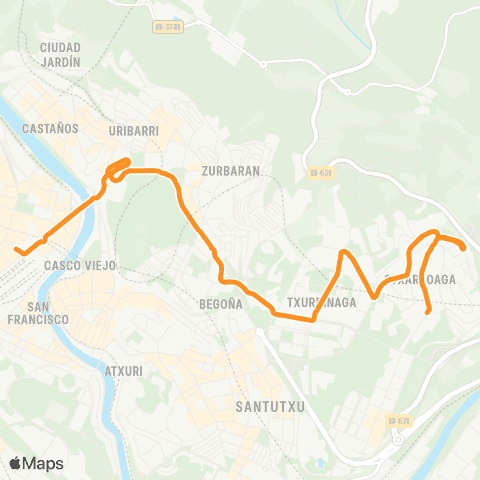 Bilbobus Otxarkoaga - Plaza Circular map