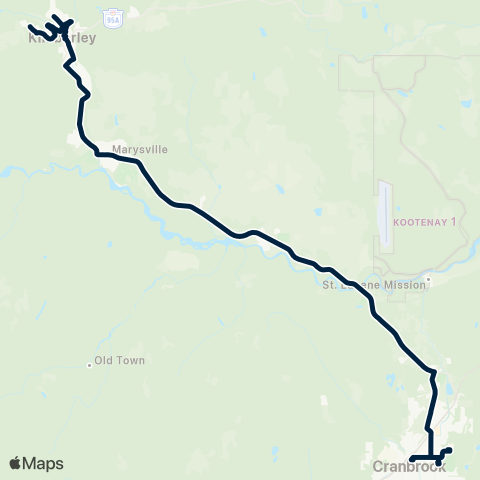 BC Transit East Kootenay KC Commuter map
