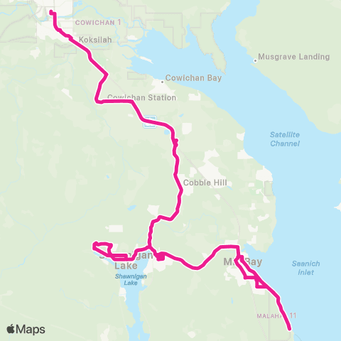 BC Transit Cowichan Valley Mill Bay / Duncan via Telegraph Rd map