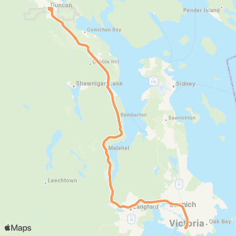 BC Transit Cowichan Valley CVX Cowichan - Victoria Express map