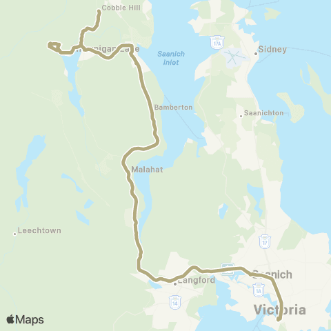 BC Transit Cowichan Valley SVX Shawnigan Lake - Victoria Express map