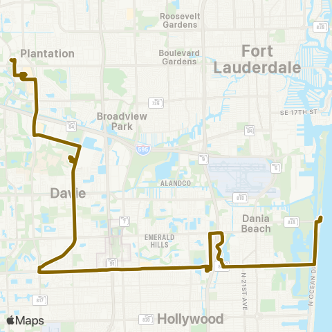 Broward County Transit Westfield Mall - A1a Via Oakwood Plaza map