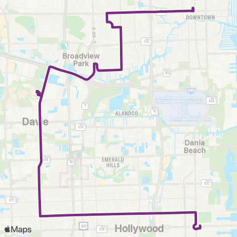 Broward County Transit Broward Terminal - Young Circle Via Bcc map