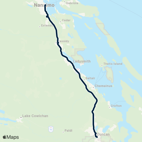 BC Transit Nanaimo NCX Nanaimo - Cowichan Express map