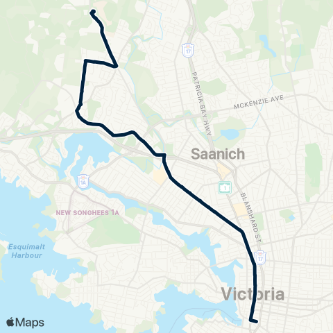 BC Transit Victoria Interurban Night Route map