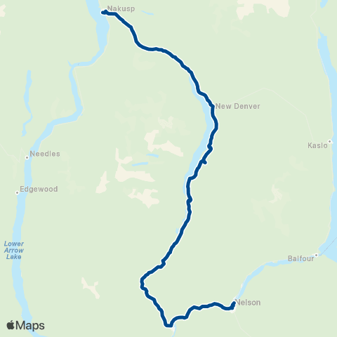 BC Transit West Kootenay Nakusp-Nelson map