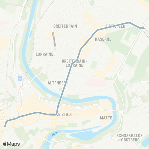 BERNMOBIL Bern, Bahnhof - Bern, Weissenbühl (Tram) map