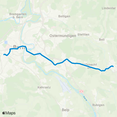 BERNMOBIL Bern, Fischermätteli - Worb Dorf map