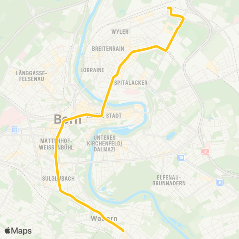 BERNMOBIL Bern, Guisanplatz Expo - Wabern, Tram-Endstation map