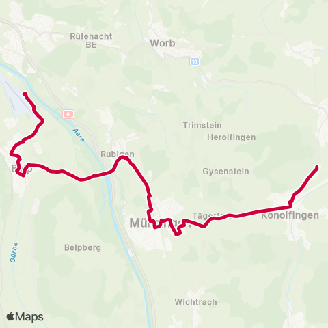 BERNMOBIL Bern Flughafen - Belp, Bahnhof map