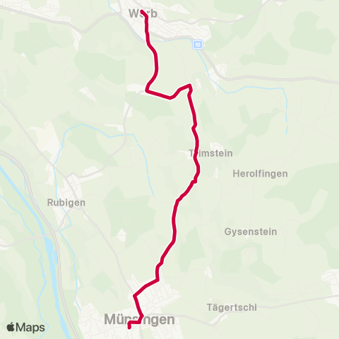 BERNMOBIL Worb Dorf, Bahnhof - Münsingen, Bahnhof map