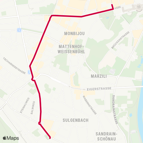 BERNMOBIL Bern, Weissenbühl (Tram) - Bern, Bahnhof map