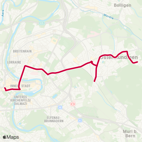 BERNMOBIL Bern, Bahnhof - Ostermundigen, Rüti map