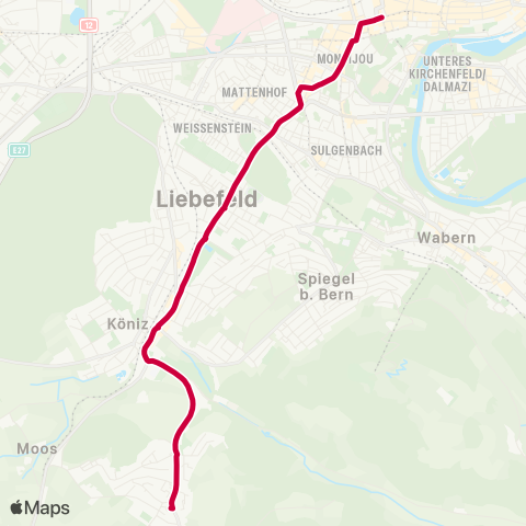 BERNMOBIL Bern, Bahnhof - Schliern, Bus-Endstation map