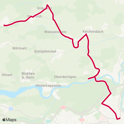 BERNMOBIL Bern, Bahnhof - Wahlendorf, Wendeplatz map