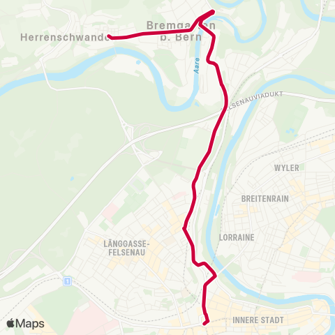 BERNMOBIL Bremgarten BE, Stuckishaus - Bern, Bahnhof map