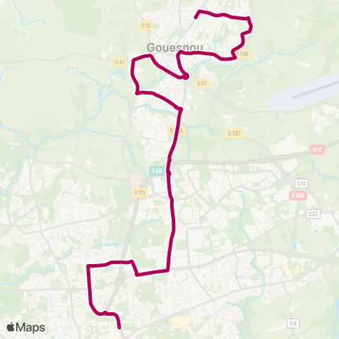 Bibus Scolaires Gouesnou Peupliers - Brest Kerichen Lesven map