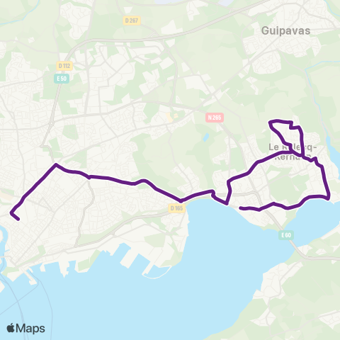 Bibus Scolaires Le Relecq-Kerhuon Baradozic - Brest Harteloire map