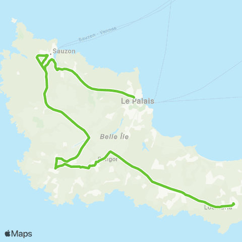Belle-Île en Bus Le Palais-les Poulains-Port Coton-Locmaria map