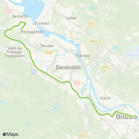 Bizkaibus Bilbao-Santurtzi-Portugalete (Autopista) map