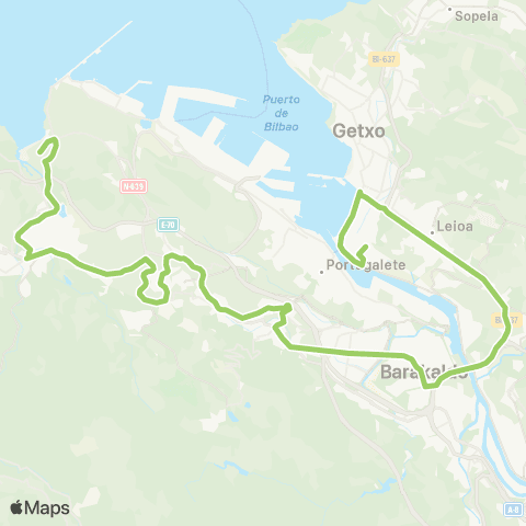 Bizkaibus Muskiz-Barakaldo-Areeta / las Arenas map