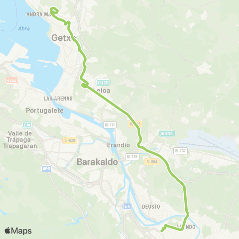 Bizkaibus Bilbao-Getxo (Artxandako Tuneletatik / por Túneles Artxanda) map