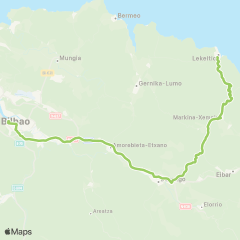 Bizkaibus Bilbao - Lekeitio (Autopista) map