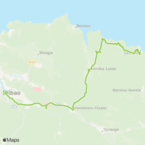 Bizkaibus Bilbao-Galdakao Ospitalea-Gernika Lumo-Ea-Lekeitio map