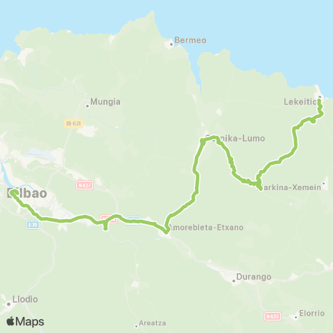 Bizkaibus Bilbao-Galdakao Ospitalea-Gernika Lumo-Aulesti-Lekeitio map