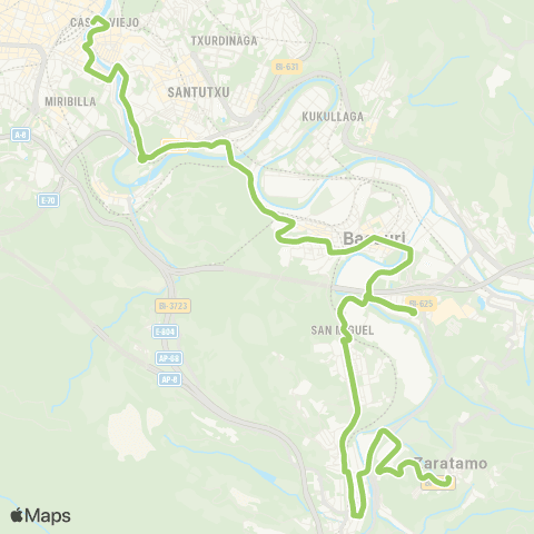 Bizkaibus Bilbao-Basauri-Artunduaga-San Miguel-Zaratamo map