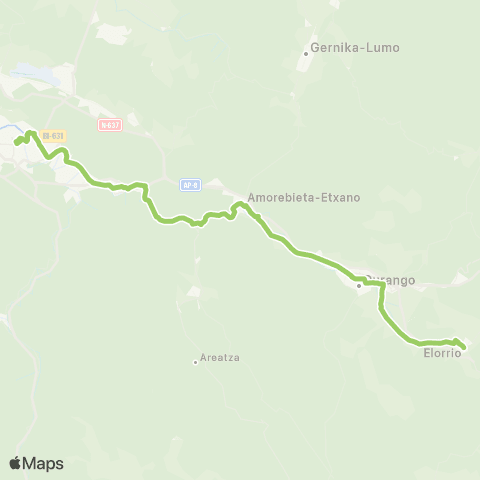 Bizkaibus Bilbao-Hospital Galdakao Ospitalea-Lemoa-Durango-Elorrio map