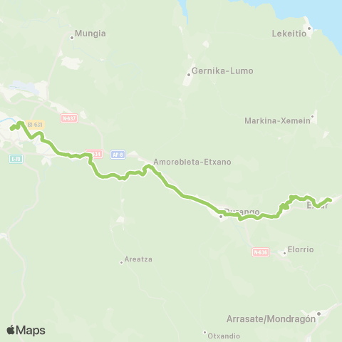 Bizkaibus Bilbao-Hospital Galdakao Ospitalea-Lemoa-Durango-Ermua-Eibar map