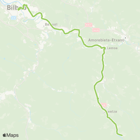 Bizkaibus Bilbao-Hospital Galdakao Ospitalea-Lemoa-Zeanuri map