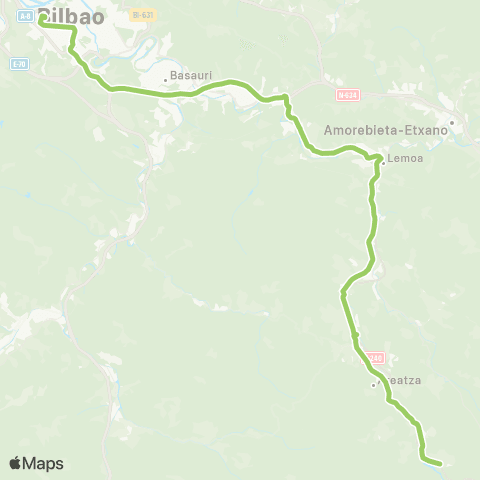 Bizkaibus Bilbao-Lemoa-Zeanuri Autopista map