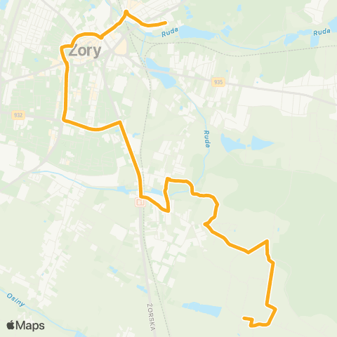BKM Żory Żory Centrum Przesiadkowe - Leśna - Miasteczko Westernowe map