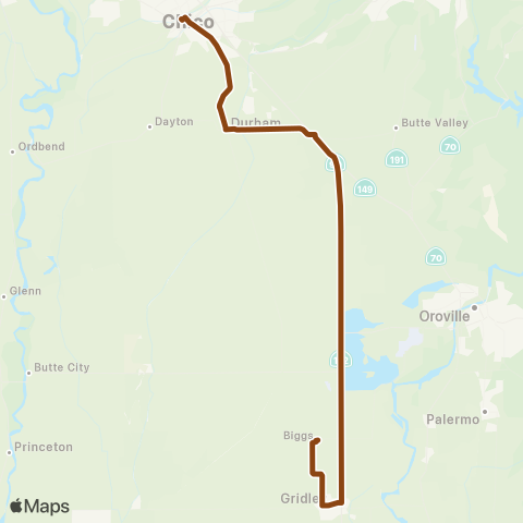 Butte Regional Transit Gridley - Chico map