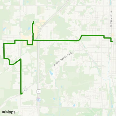 Bloomington Transit 3 East College Mall / IU Health Hospital map