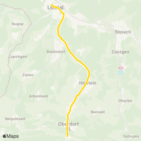 BLT - Baselland Transport Waldenburg, Station - Liestal, Bahnhof map