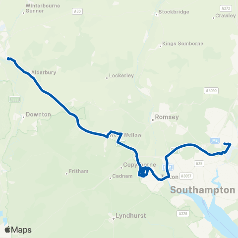 Bluestar School Routes Salisbury Rd Shops - Barton Peveril Coll map