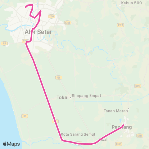 BAS.MY Alor Setar Shahab Perdana - Pendang via Kota Sarang Semut map