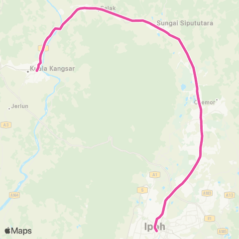 BAS.MY Ipoh Term Medan Kidd - Kuala Kangsar via Jalan Tun Razak map