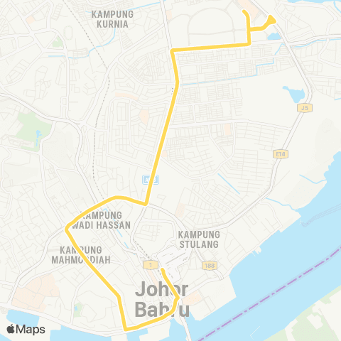 BAS.MY Johor Bahru JB Sentral - Mid Valley Southkey map