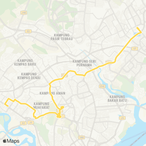 BAS.MY Johor Bahru B5 Johor St Market / Plaza Angsana - Toppen Tebrau map