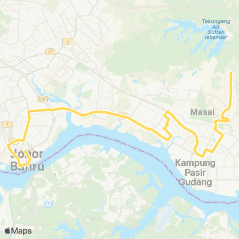 BAS.MY Johor Bahru JB Sentral - Taman Scientex Pasir Gudang map