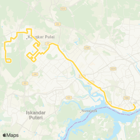 BAS.MY Johor Bahru JB Sentral - Taman Pulai Mutiara map
